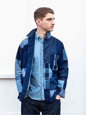 Beams Plus Mil Chore jacket Indigo‎ patchwork Japanese denim size Small NWT